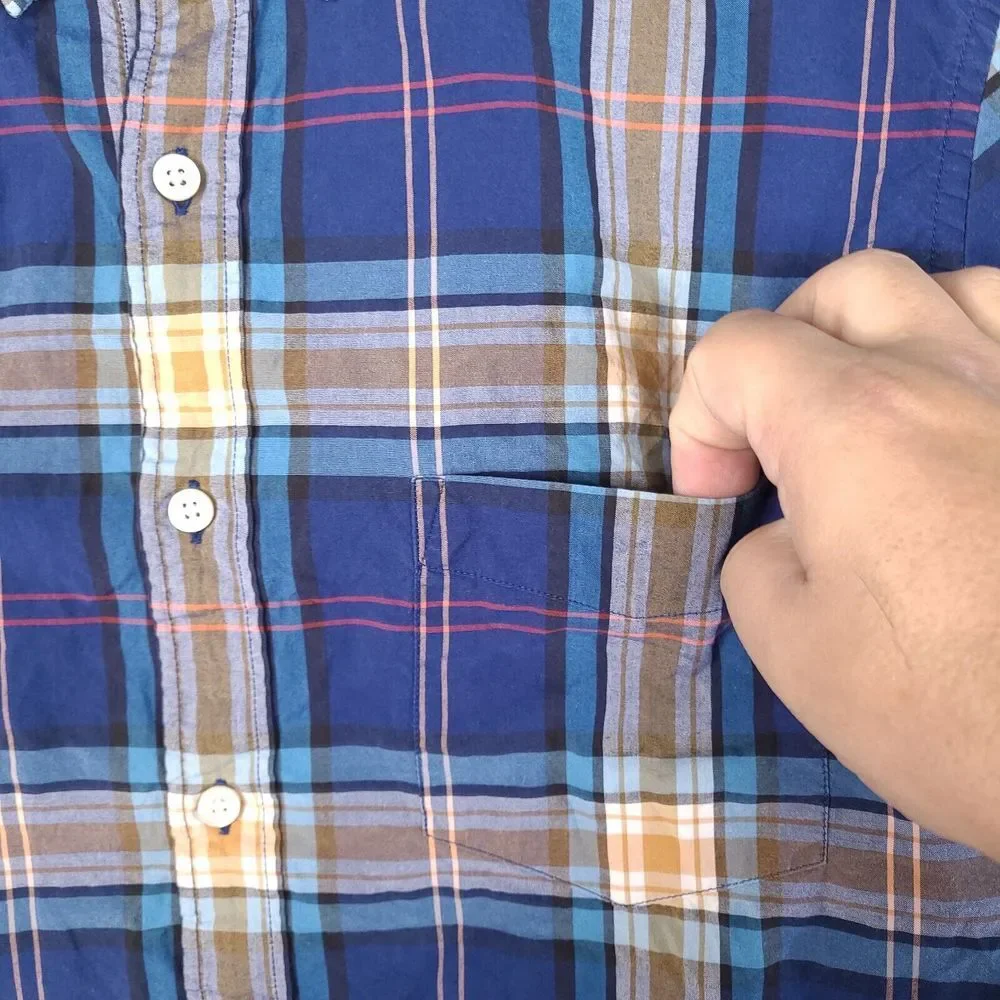 J Crew Shirt‎ Mens Large Blue Tartan Plaid Slim Fit Long Sleeve Button Down